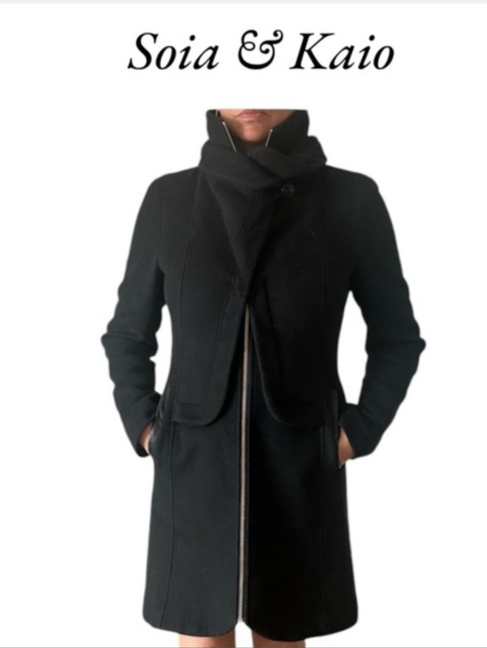 Soia & Kyo black wool double collared coat size Medium. Excellent Condition.